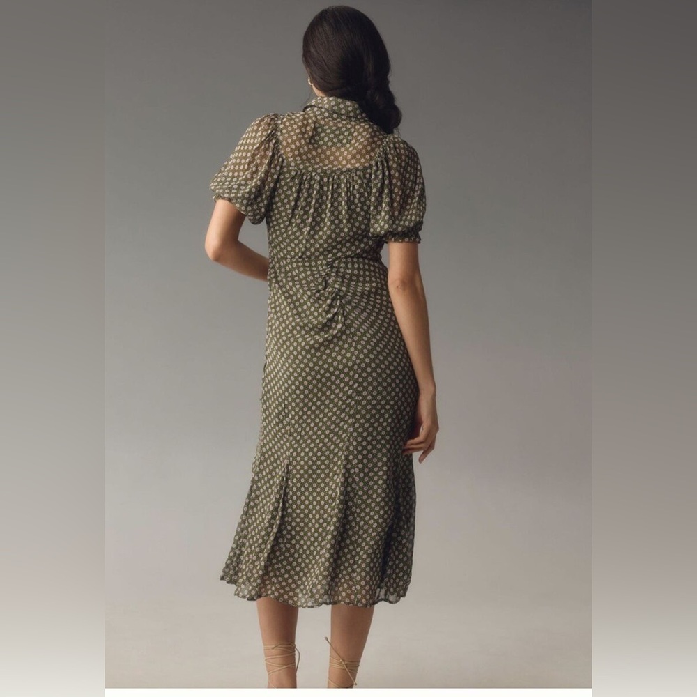 Anthropologie Puff Sleeve Ruched Mesh Midi Shirt Dress - Picture 2 of 4